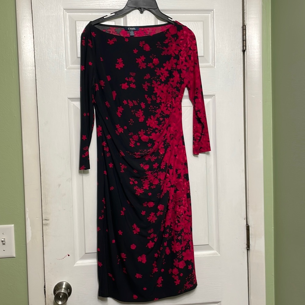 3/4 length sleeve black/red/pink floral dress.